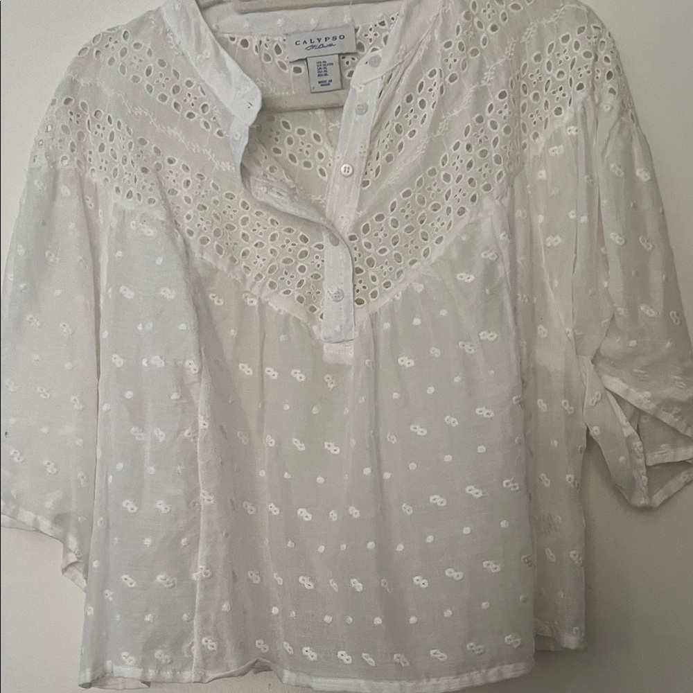 Calypso St. Barth Cream Eyelet Blouse